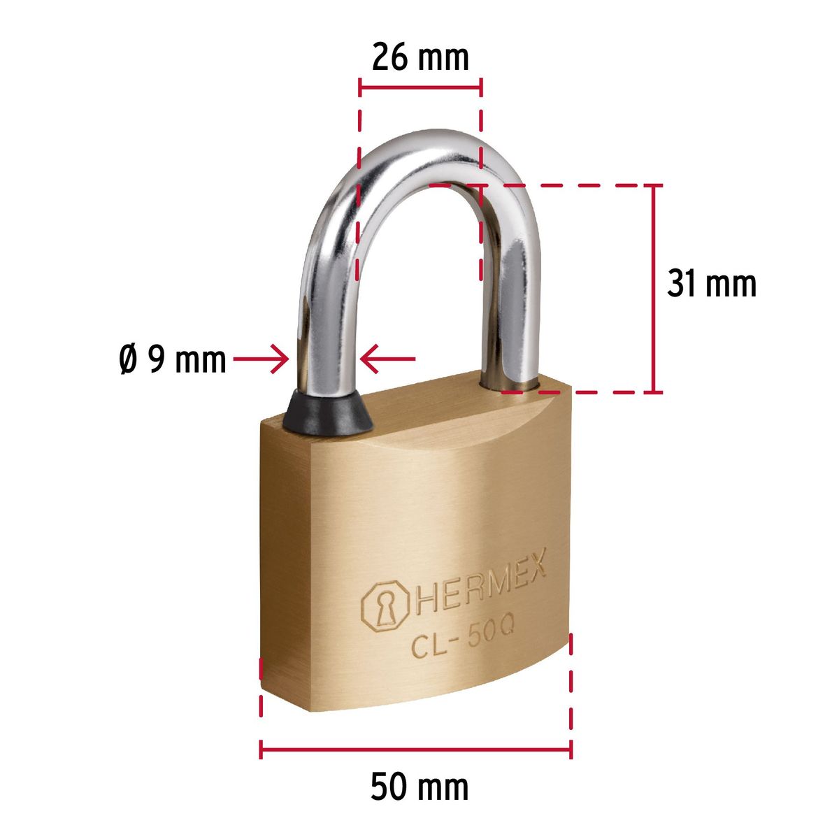HERMEX - Candado 50mm Alta Seguridad Llave Tipo Queso 43301 Hermex