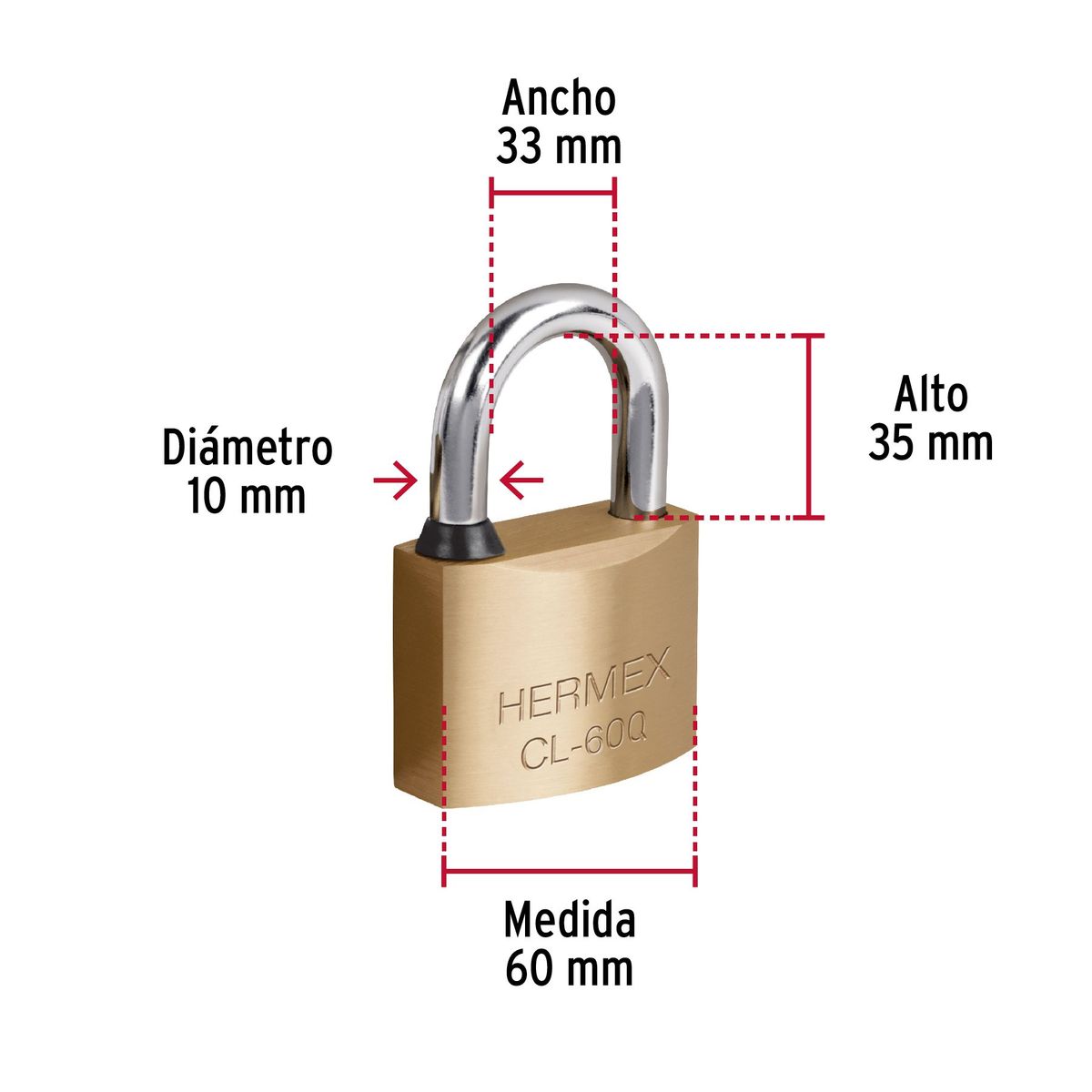 HERMEX - Candado 60mm Alta Seguridad Llave Tipo Queso 43302 Hermex