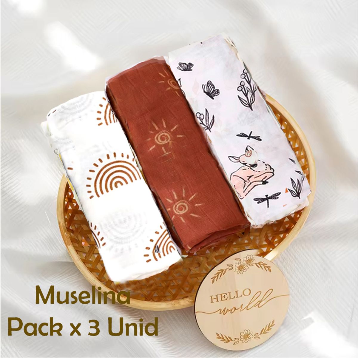 GENERICO - Manta Muselina para Bebé Algodón Pack x  3 Unidades