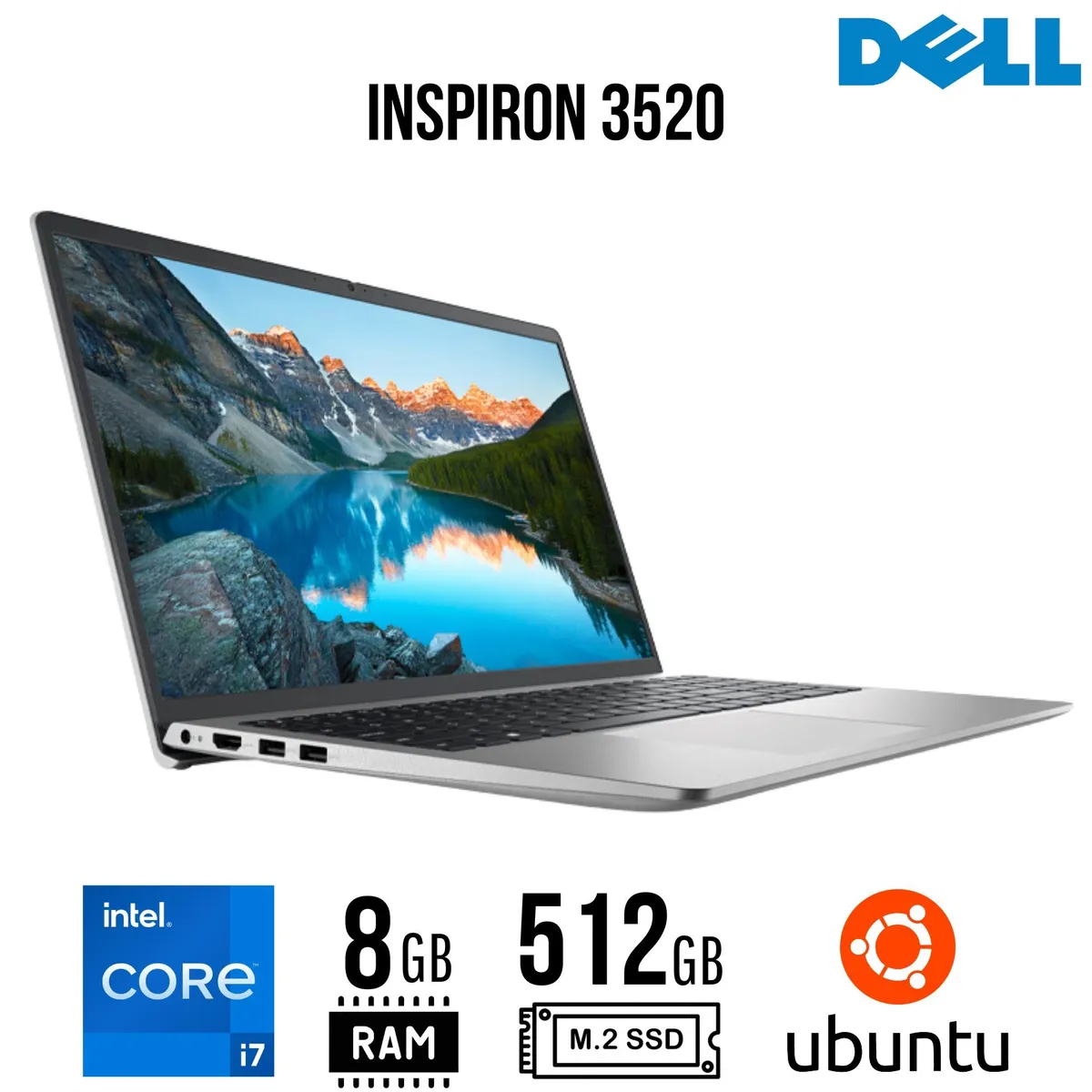 DELL - Laptop Dell Inspiron 3520, Intel core i7-12va Gen. Ram 8GB, SSD 512GB, 15.6 LED FHD, LINUX UBUNTU