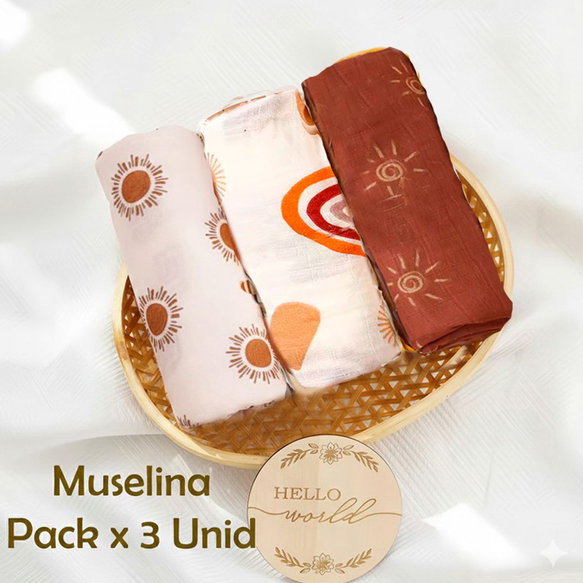 GENERICO - Manta Muselina para Bebé 100% Algodón Pack x  3 Unidades