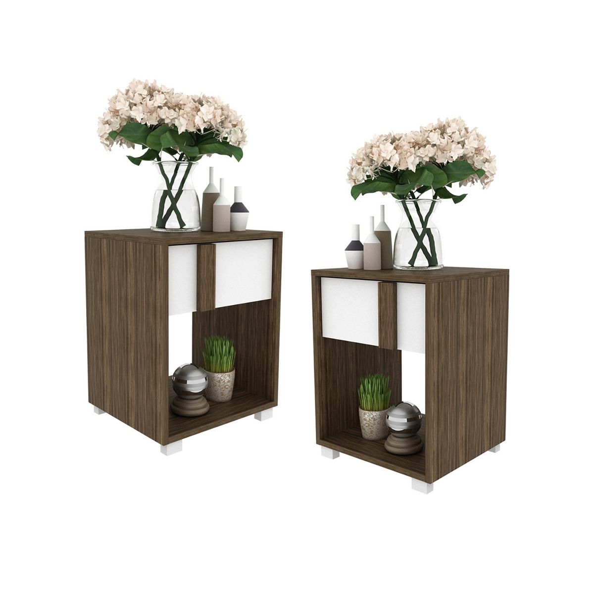 2020 HOME PERU - Combo 2 Veladores con cajón Pula Nogal/Blanco