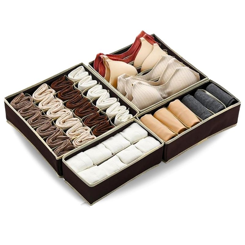 MINARI - Set de 4 Organizadores de Ropa Interior para Cajones Marrón W90