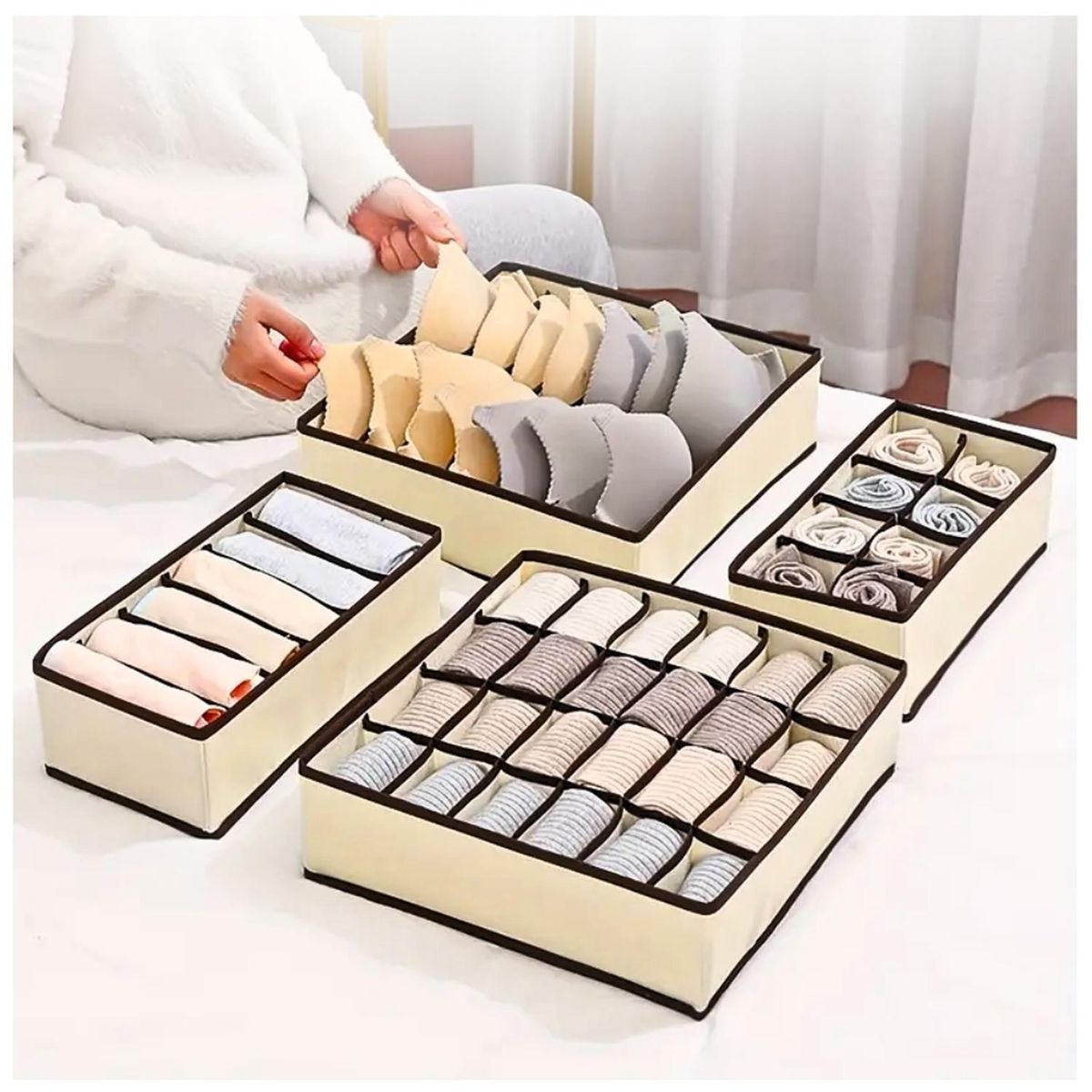 MINARI - Set de 4 Organizadores de Ropa Interior para Cajones Marrón W90