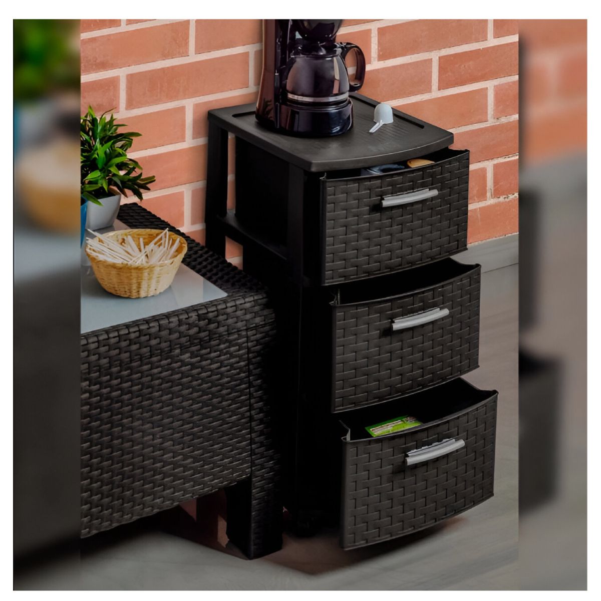 QRUBBER - Cajonera Modelo Infinity Con Ruedas Color Café Oscuro 3 Niveles - MQ