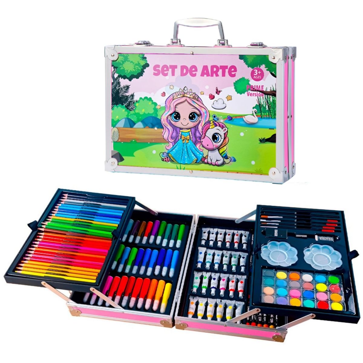 GENERICO - Set de Arte Maleta de Aluminio 136 Piezas princesa