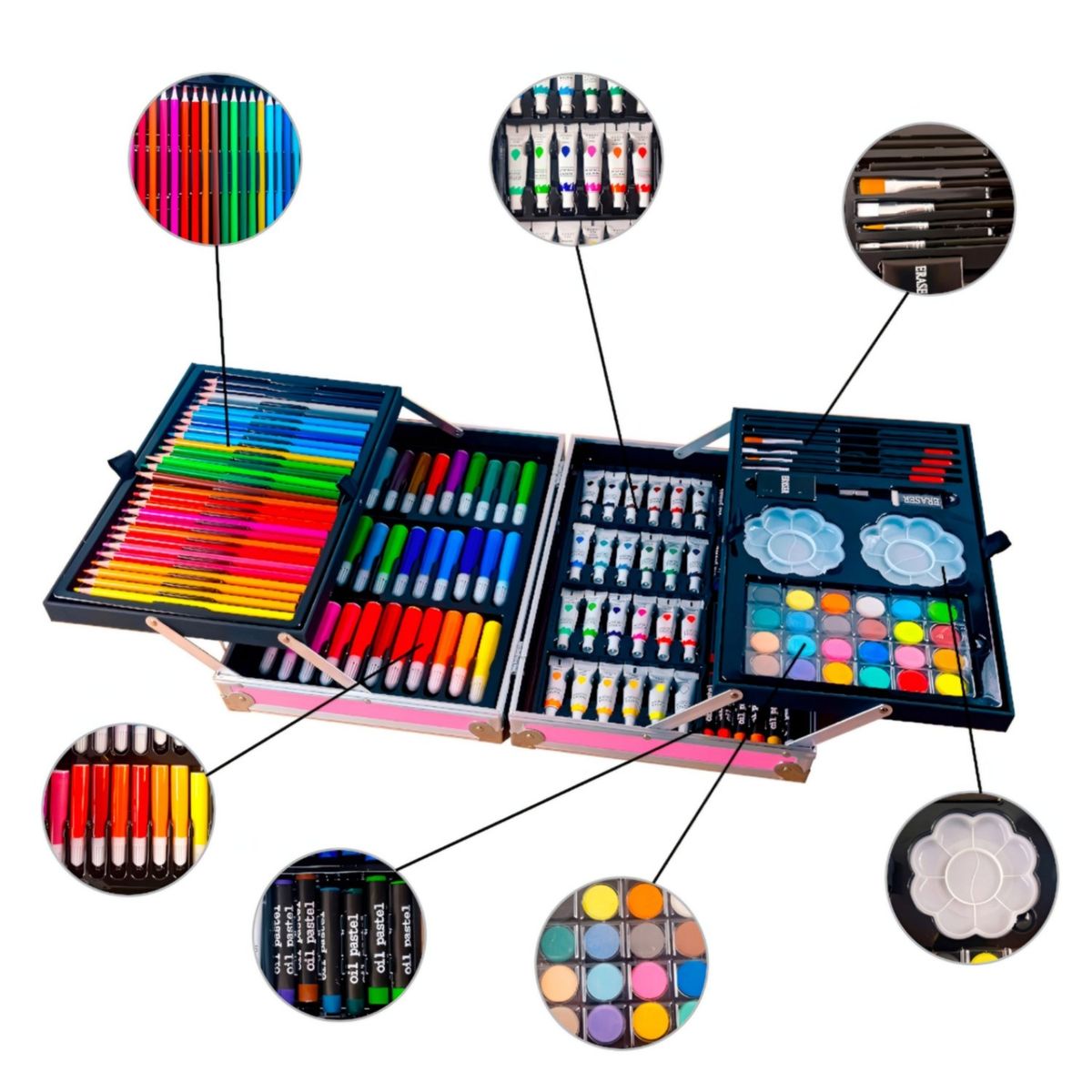 GENERICO - Set de Arte Maleta de Aluminio 136 Piezas princesa