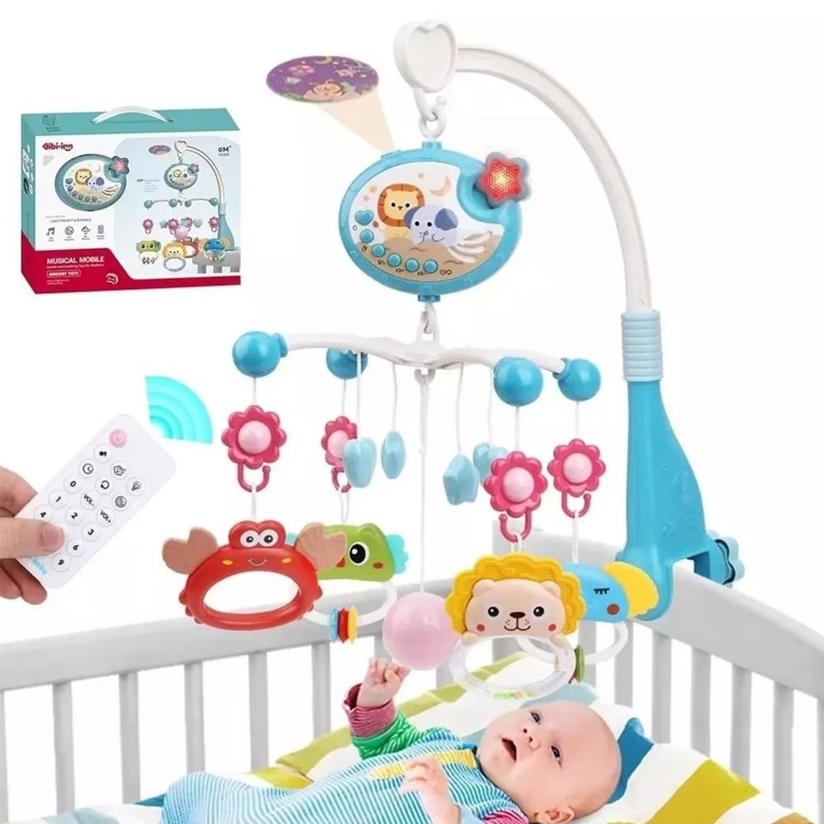 GENERICO - Móvil Para Cuna León con Proyector y Control Remoto Celeste