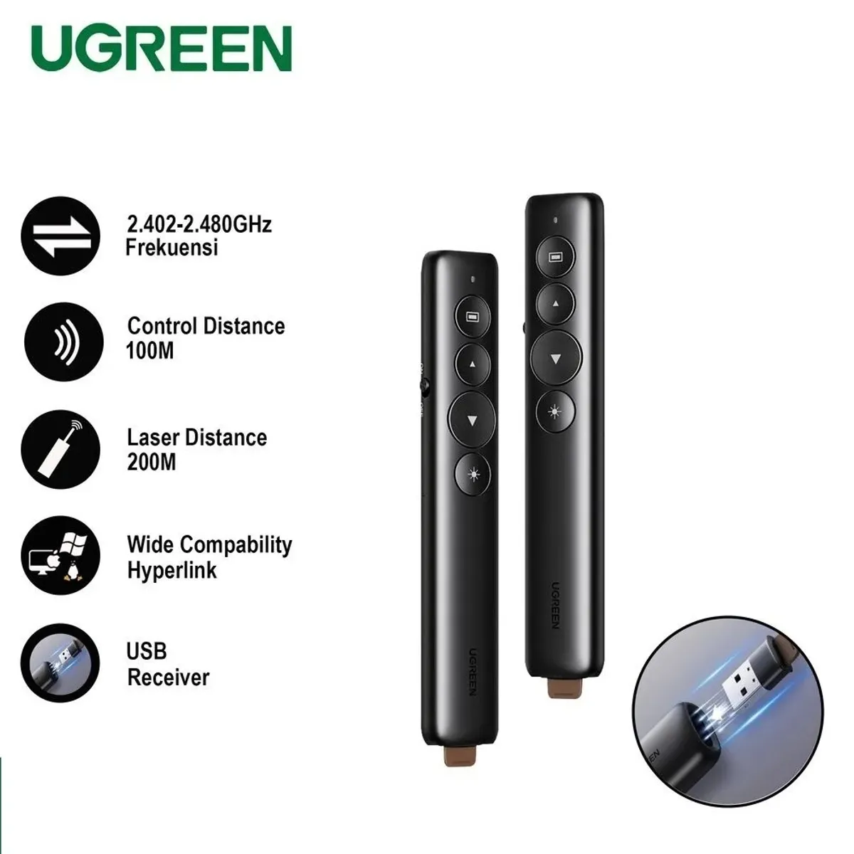 UGREEN - PRESENTADOR LASER  INALAMBRICO 200M 24GHZ