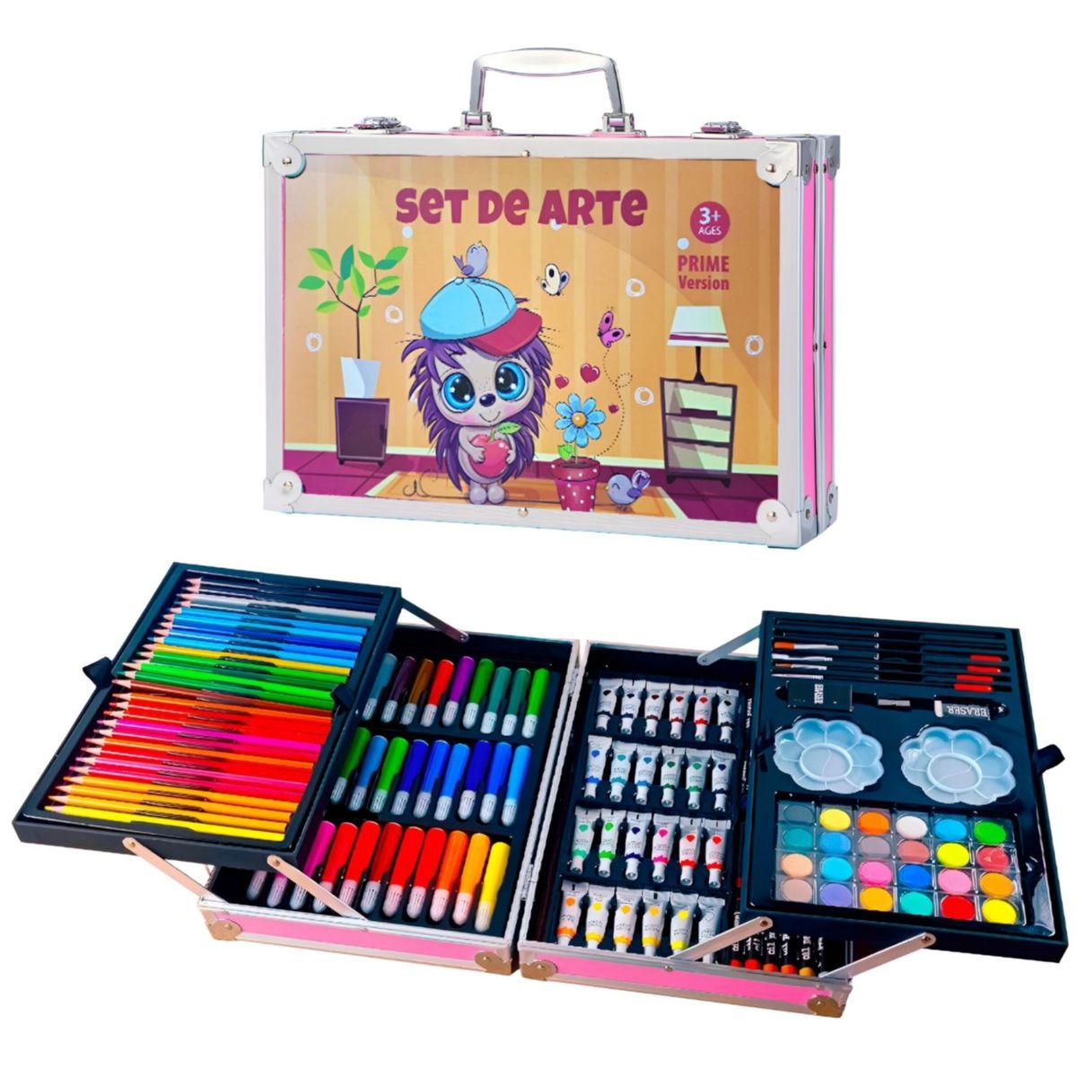 GENERICO - Set de Arte Maleta de Aluminio 132 Piezas Erizo