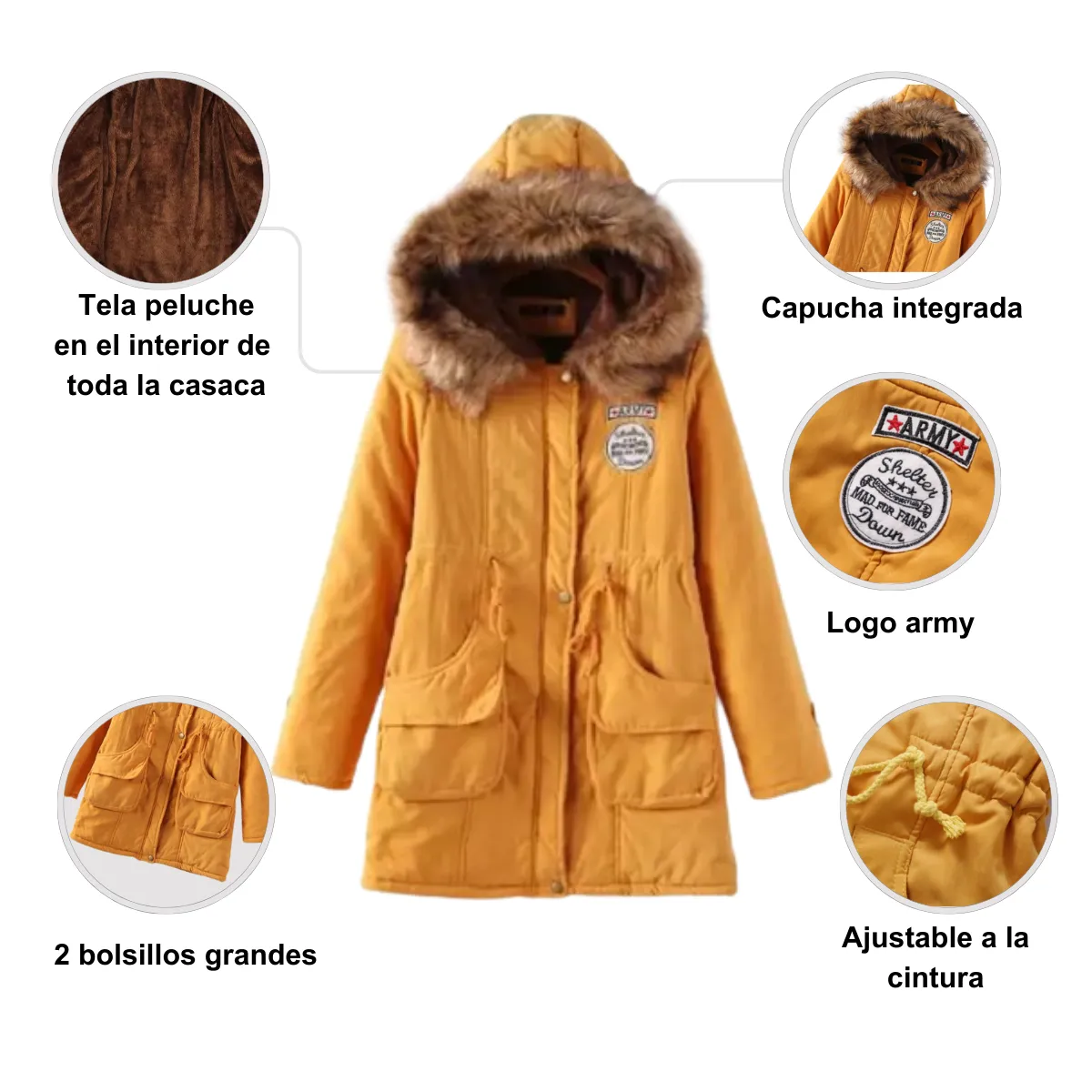 GENERICO - Abrigo Parka Casaca Con Capucha Mujer