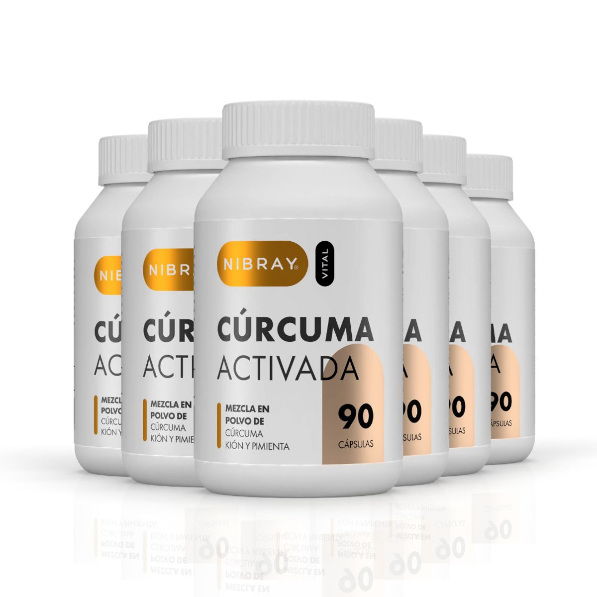 NIBRAY - Curcuma con Pimienta Negra y Kion 90 Capsulas Pack 6 Frascos Nibray