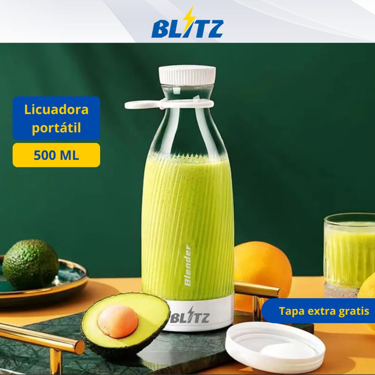 BLITZ - Licuadora Portátil Inalámbrica Botella Recargable USB