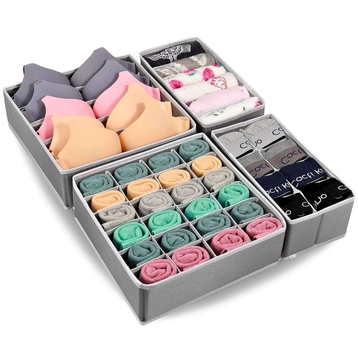 MINARI - Set de 4 Organizadores de Ropa Interior para Cajones Gris W90