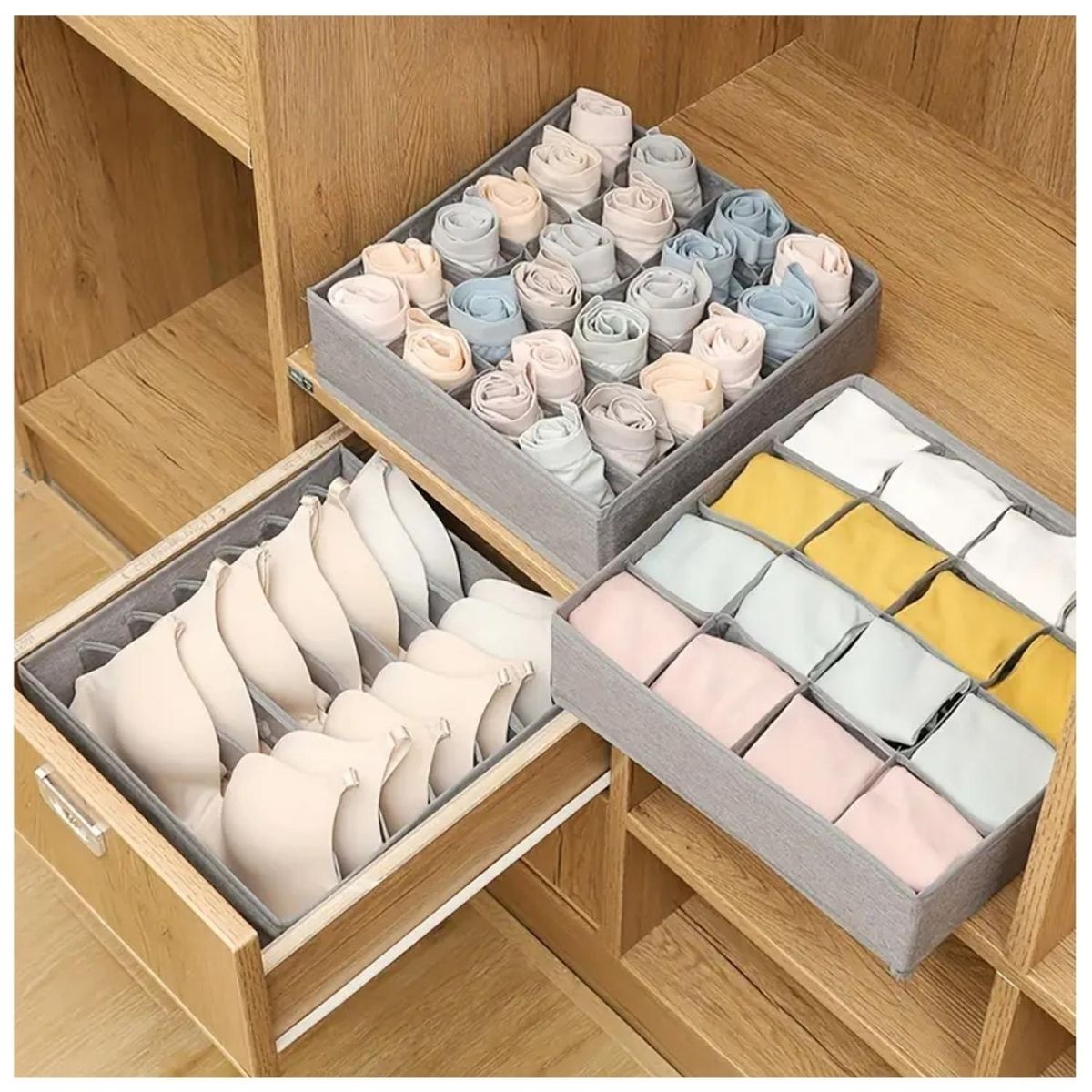 MINARI - Set de 4 Organizadores de Ropa Interior para Cajones Gris W90
