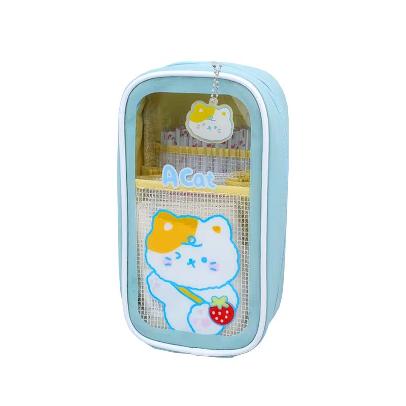 GENERICO - Cartuchera Sky Blue Triple Compartimiento con llavero