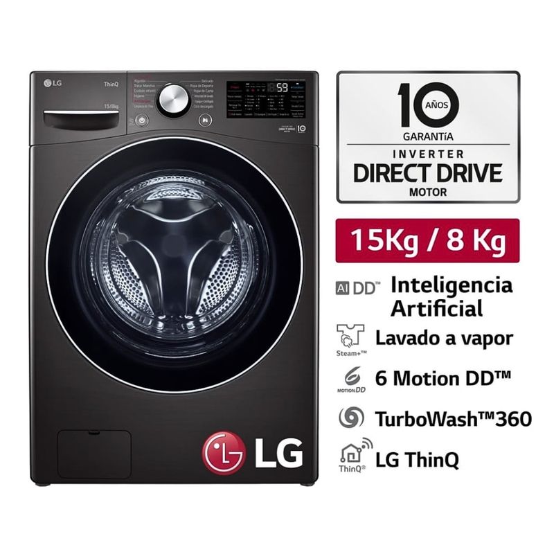 LG - Lavaseca LG 15kg8Kg Carga Frontal Ai DD Inteligencia Artificial WD15BG2S