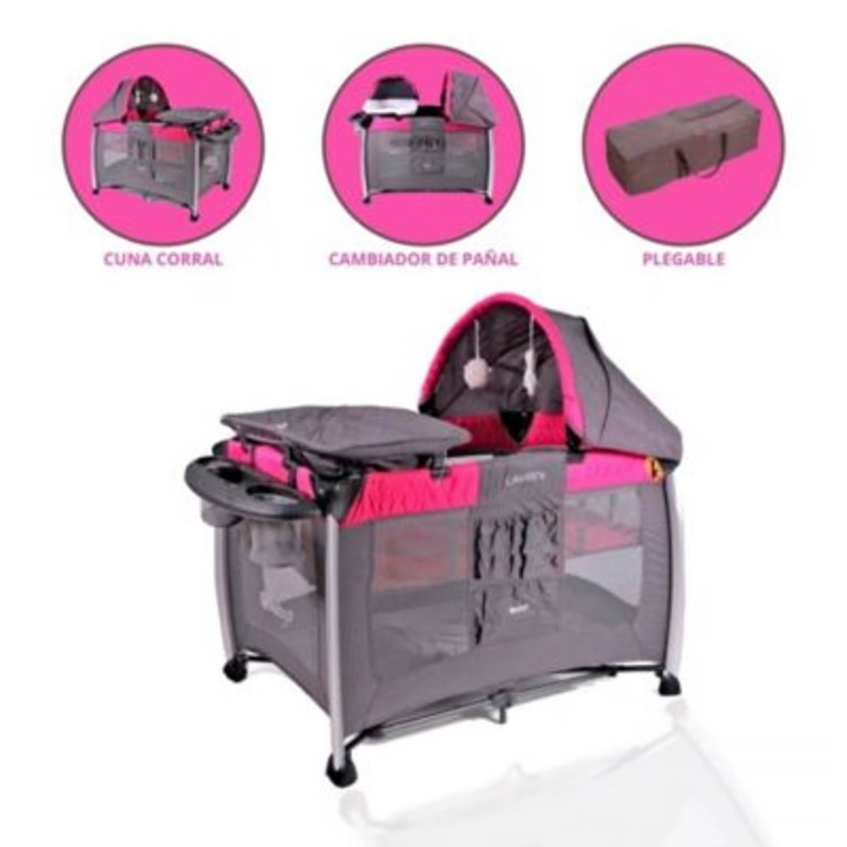 EBABY - Cuna Corral Pack And Play para Bebés «LAUREN» Pink cod. 730