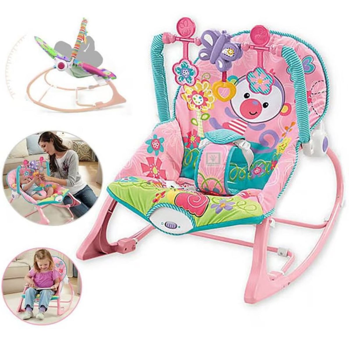 GENERICO - Silla Mecedora Vibradora Musical Monkey Pink