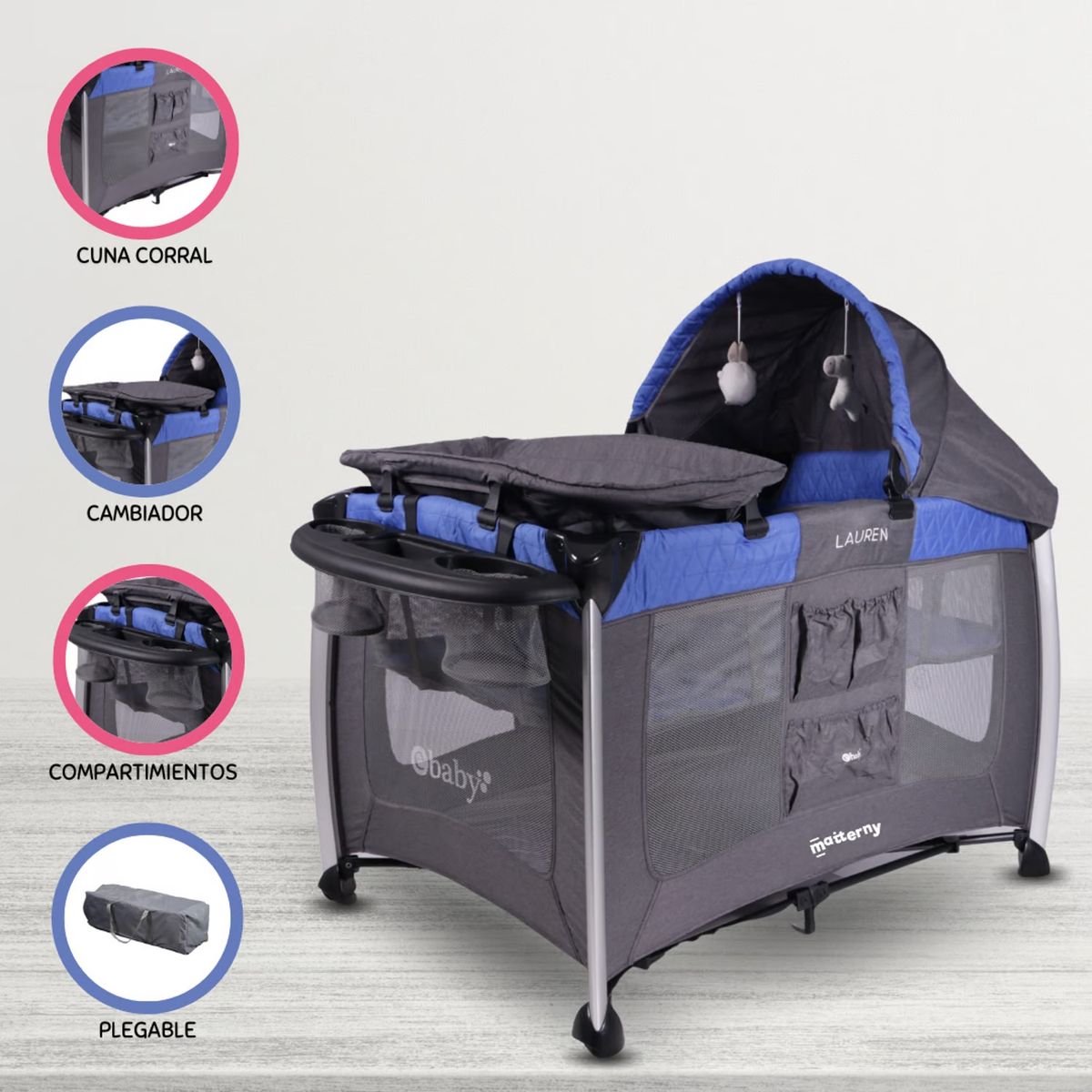EBABY - Cuna Corral Pack And Play para Bebés «LAUREN» Blue cod. 730