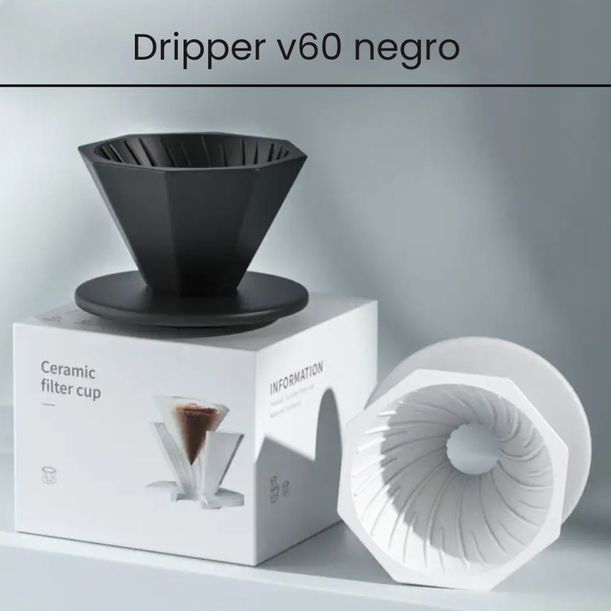 GENERICO - DRIPPER V60 de Cerámica 2 -4 Tazas NEGRO
