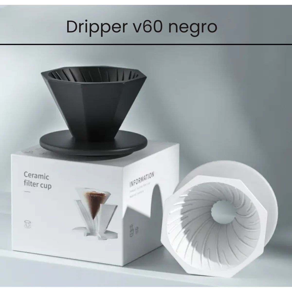 GENERICO - DRIPPER V60 de Cerámica 2 -4 Tazas NEGRO