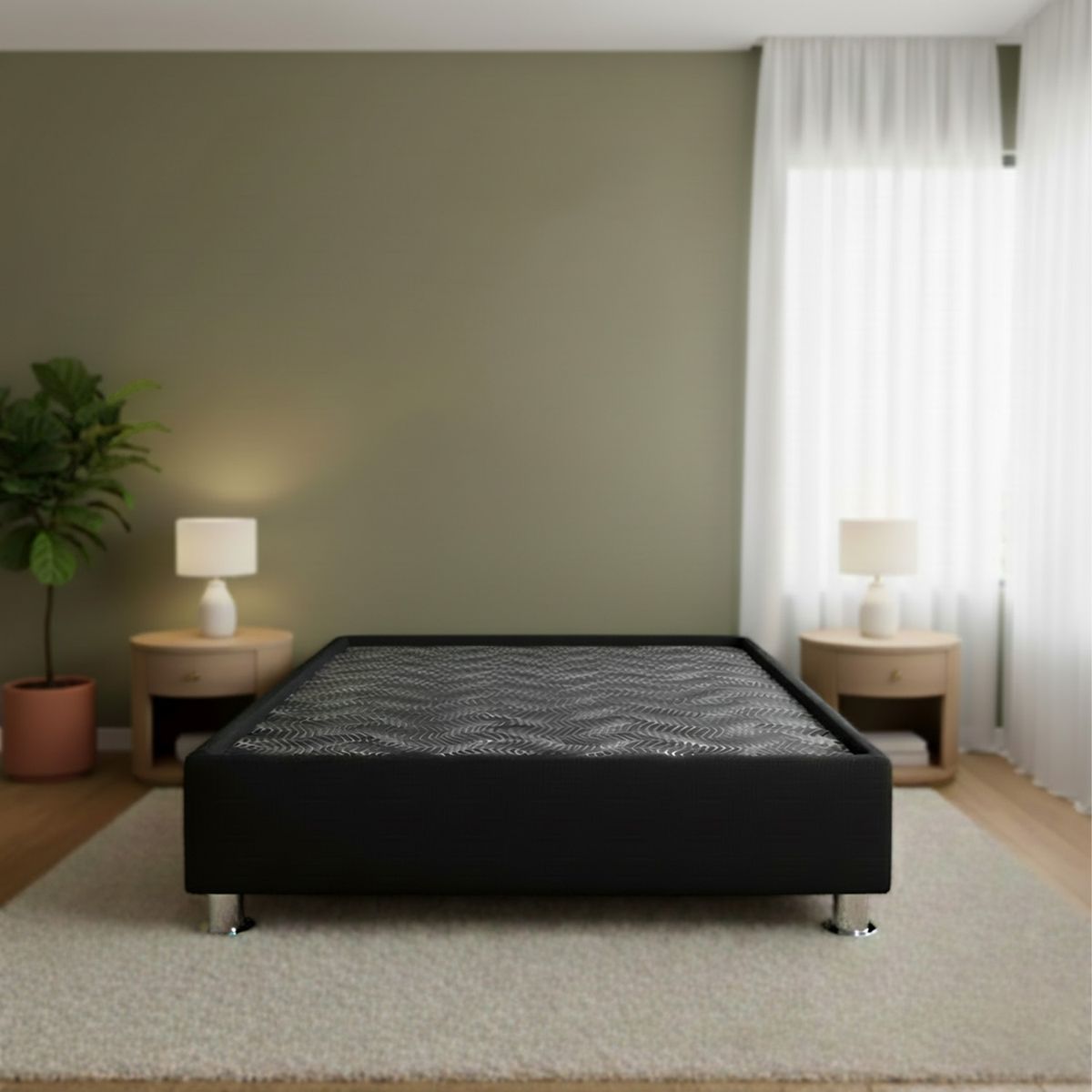 MUEBLES MACRUMO - Box Tarima Premium reforzado y acolchado 1.5 Plazas con encaje - Cuero Negro