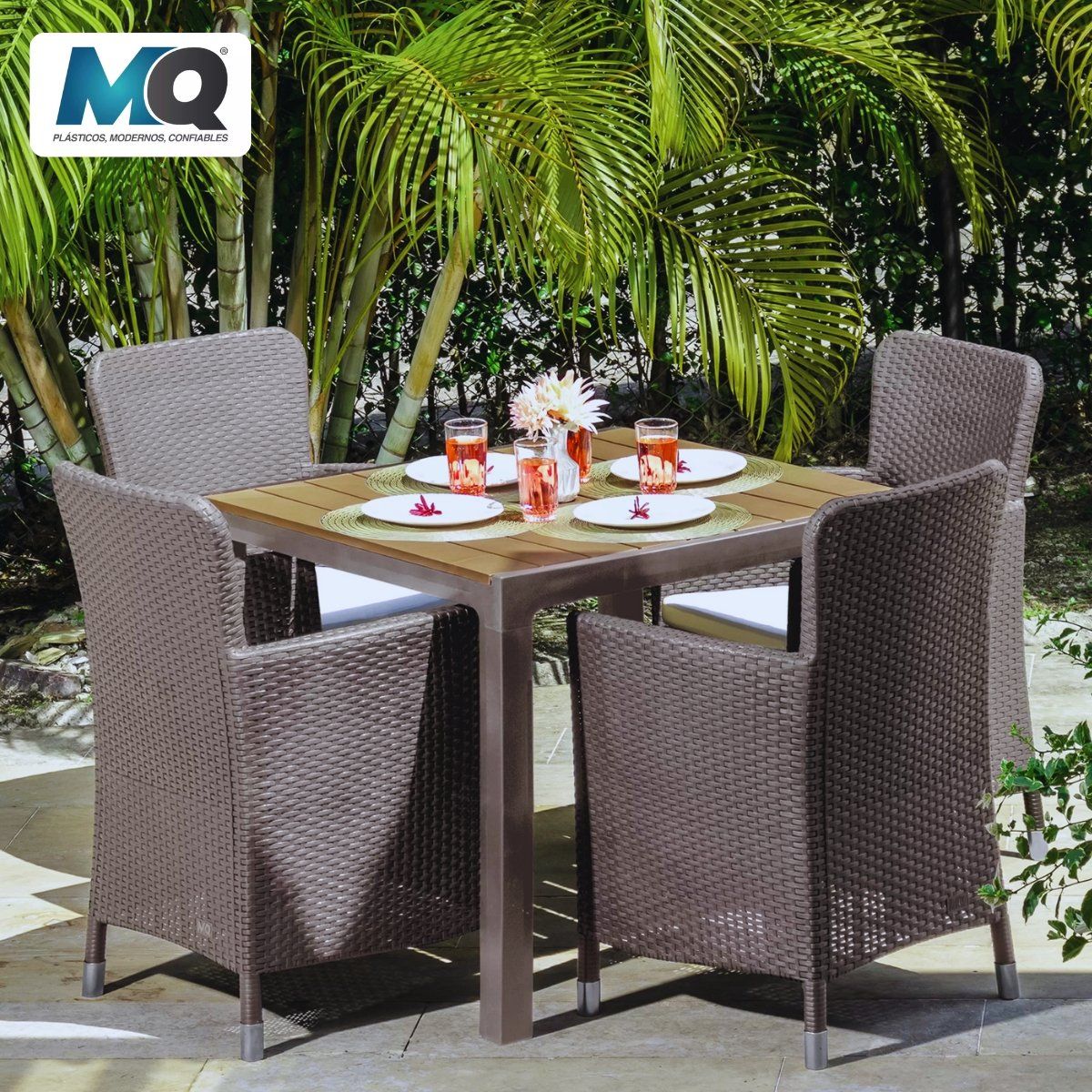 QRUBBER - Comedor Con 4 Puestos Modelo Capri Color Taupe - MQ