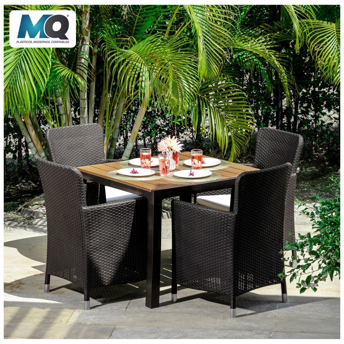 QRUBBER - Comedor Con 4 Puestos Modelo Capri Color Café Oscuro - MQ