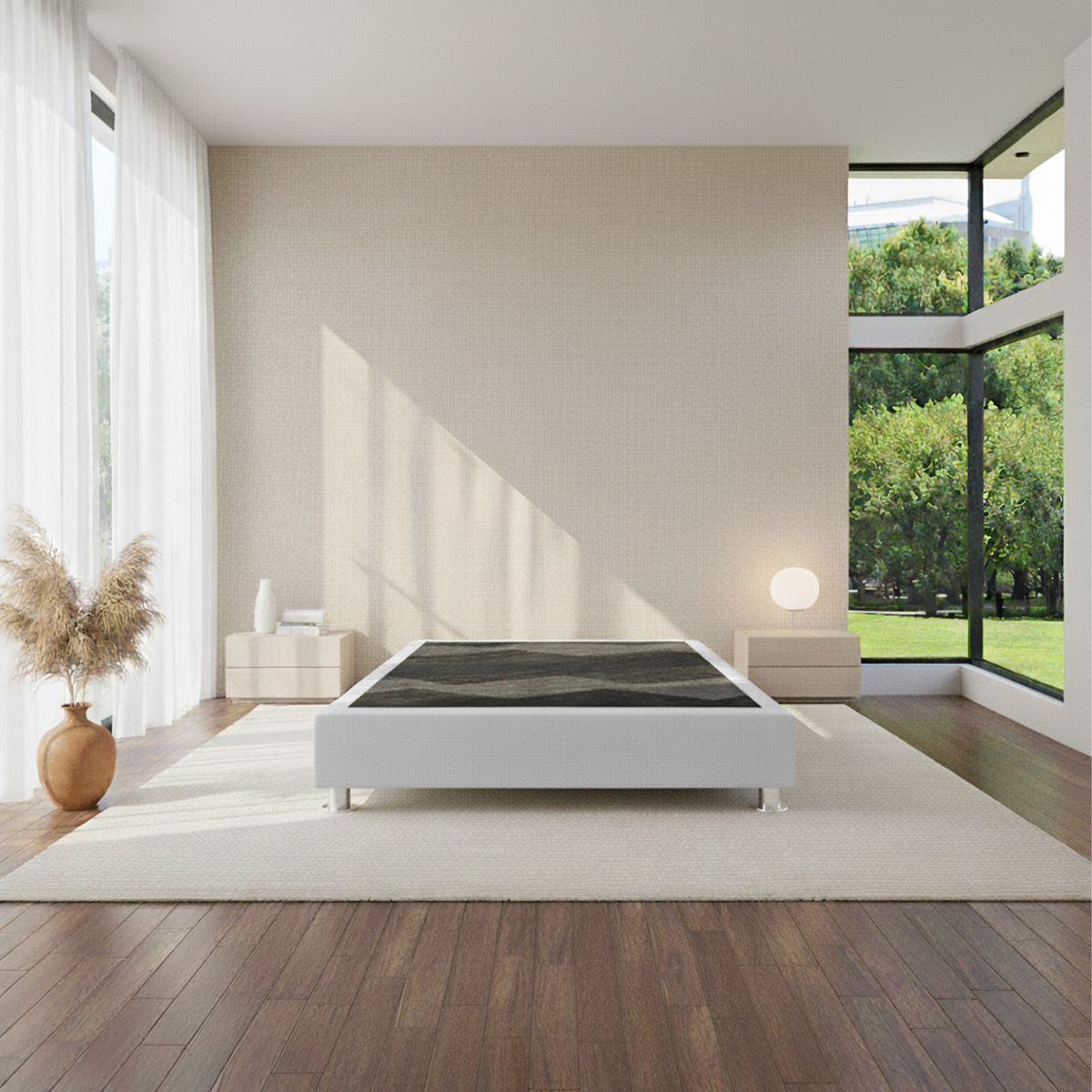 MUEBLES MACRUMO - Box Tarima reforzado y acolchado 2 Plazas - Gris Claro / Inc Almohada