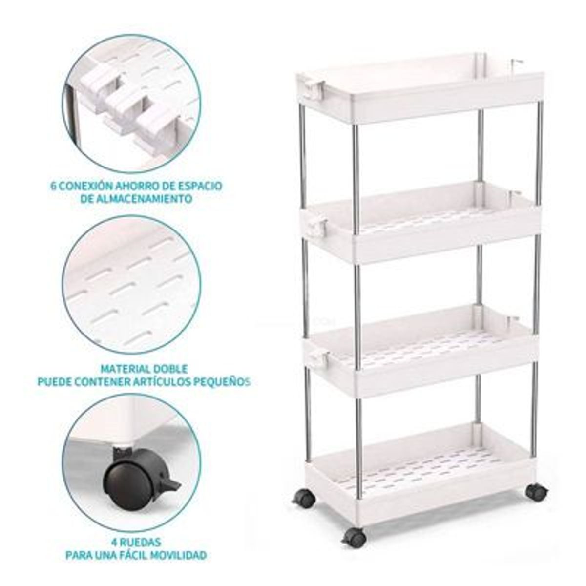 GENERICO - Estante Organizador con Ruedas Almacenamiento Cocina Baño 4 Niveles