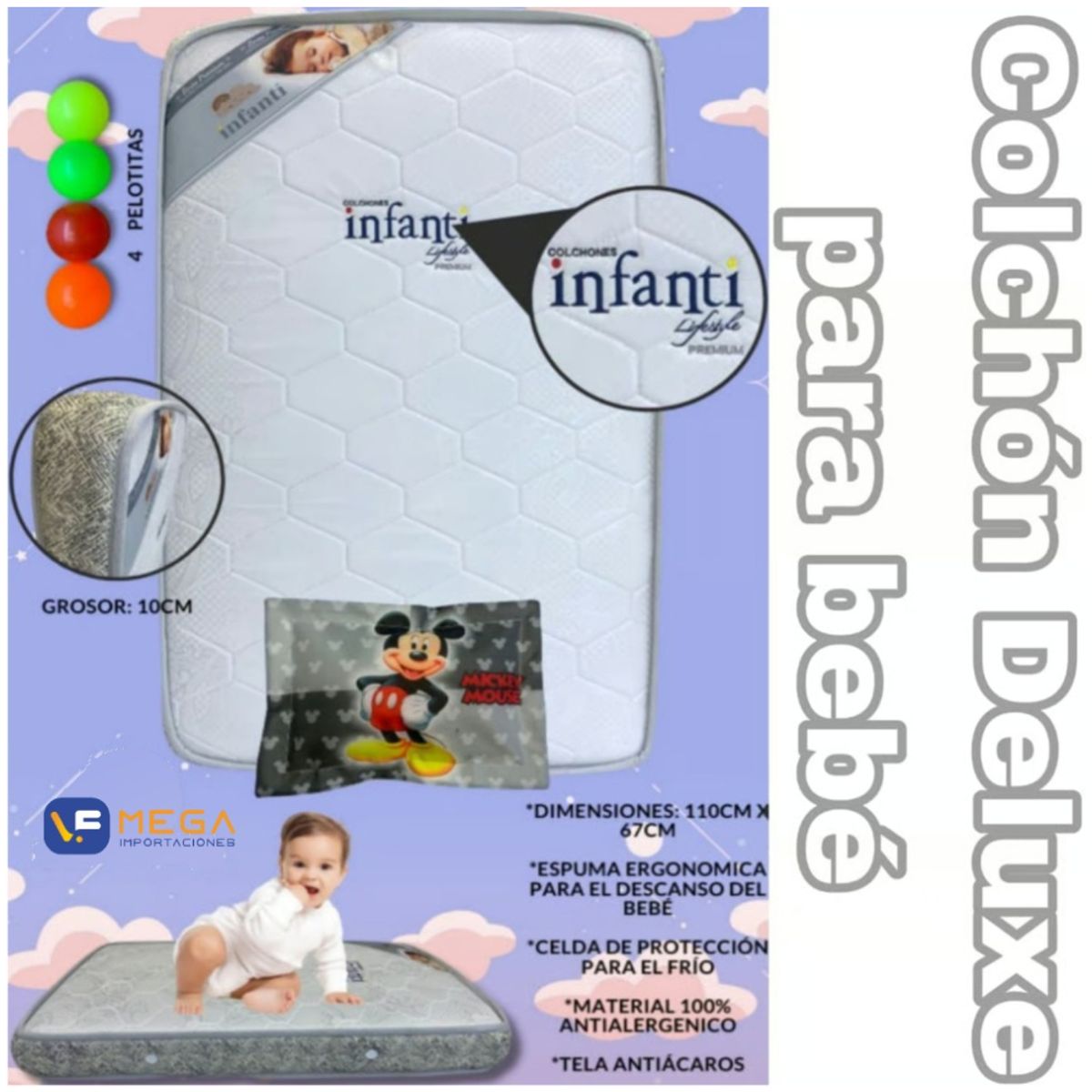 GENERICO - Colchón de Bebe para Cunas Pack and Play