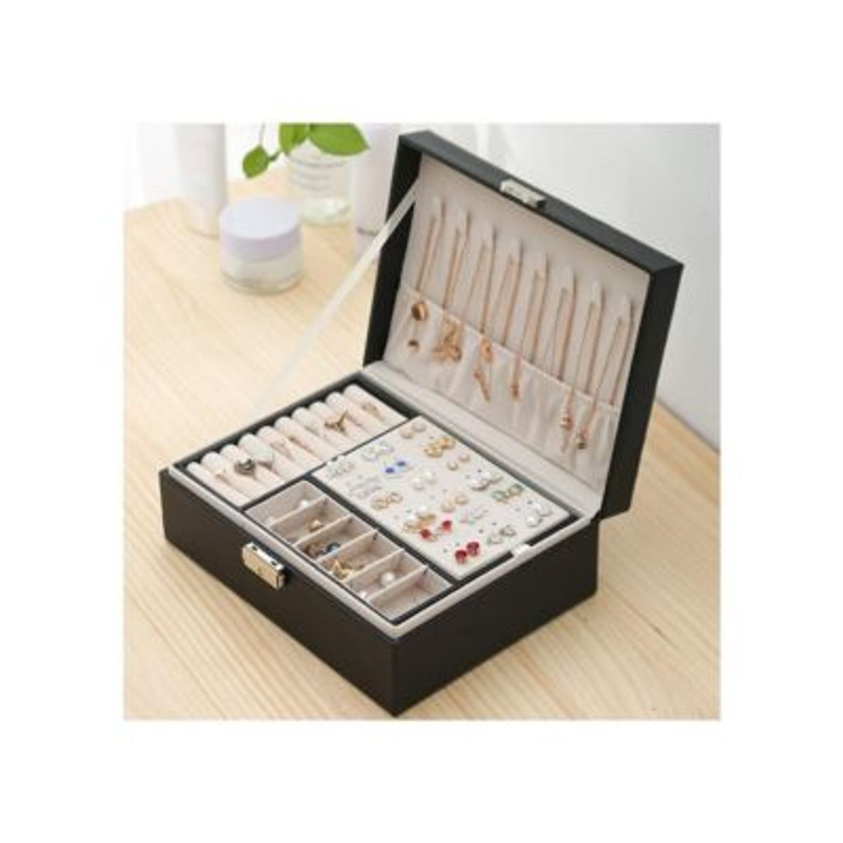 GENERICO - Joyero Cofre Portátil de Cuero Caja Organizadora de Joyas 2 Pisos en 1