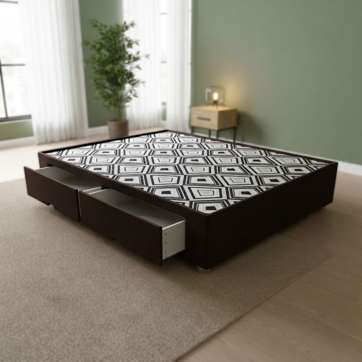 MUEBLES MACRUMO - Box Tarima reforzado y acolchado con cajones laterales Queen - Color Marrón