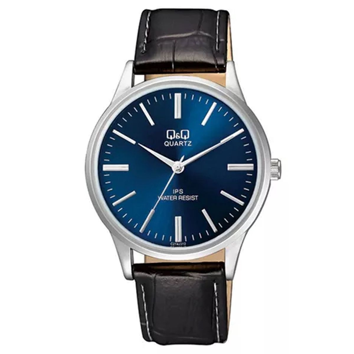 Q&Q - RELOJ HOMBRE CUERO NEGRO MARCA QQ FONDO AZUL