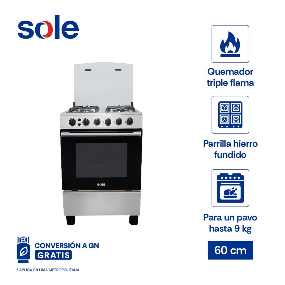 SOLE - Cocina De Pie Punta Sal GLP 60cm 4 Hornillas