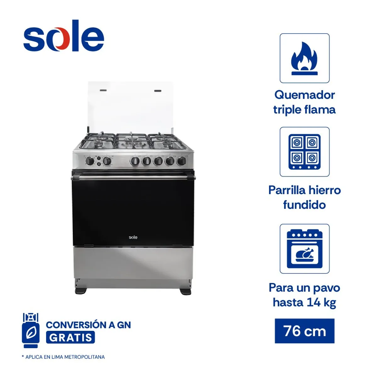 SOLE - Cocina De Pie Classic Dubai GLP 76cm 5 Hornillas