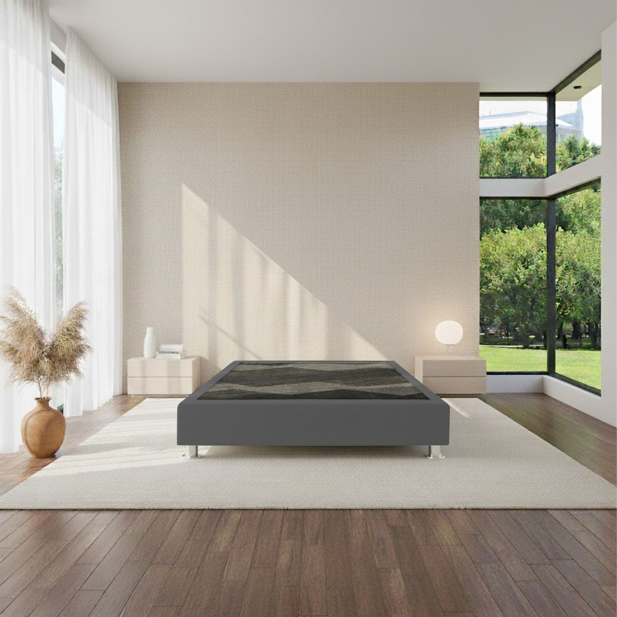 MUEBLES MACRUMO - Box Tarima reforzado y acolchado Queen - Gris Oscuro + Almohada