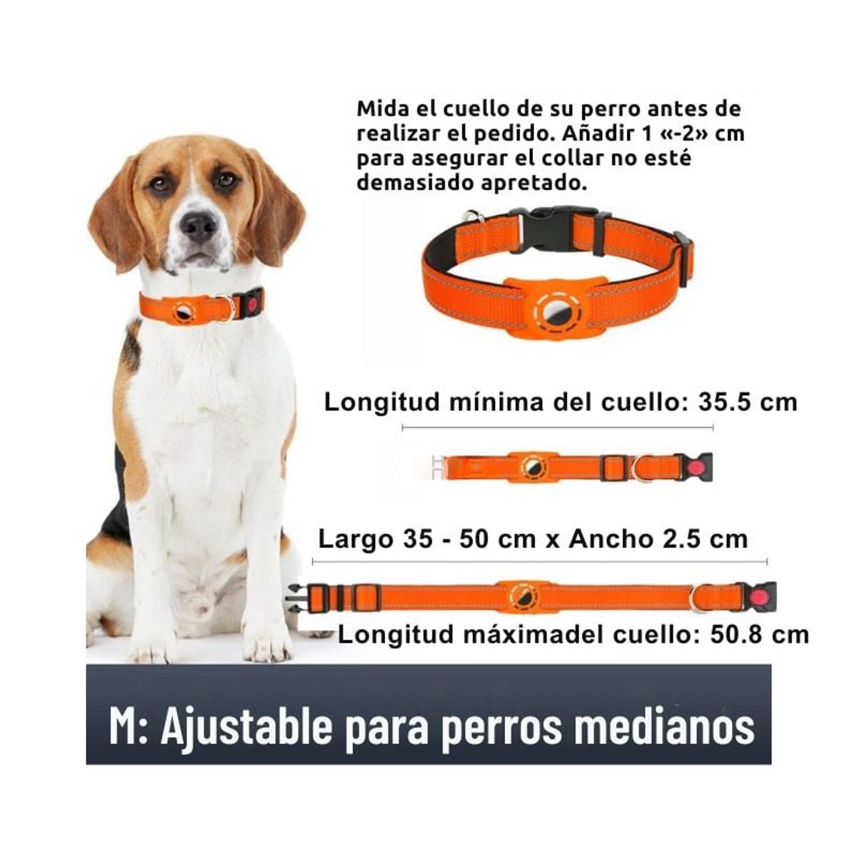 GENERICO - Collar para Perros Medianos con Soporte AirTag - Anaranjado