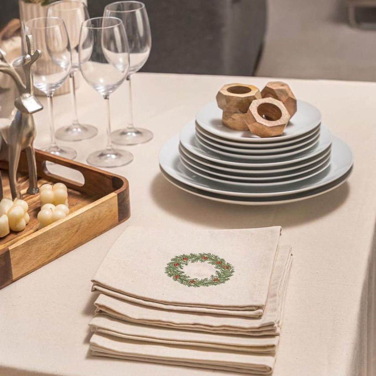 MAP DESIGN HOME - Servilletas de Tela Corona Navidad  Algodon 40x40 cm