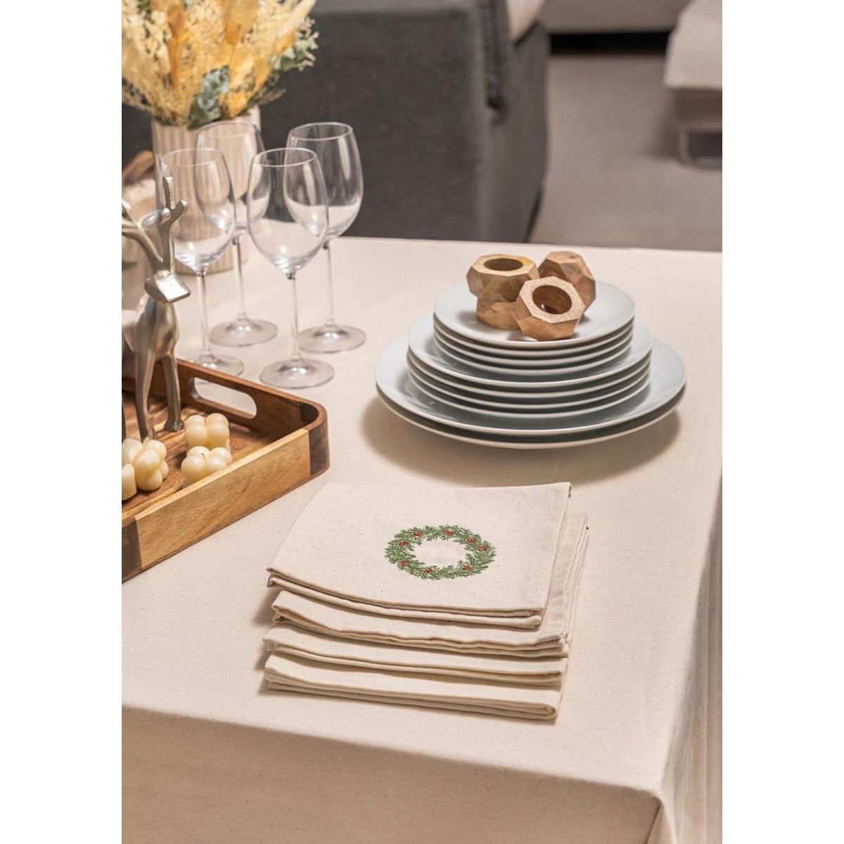 MAP DESIGN HOME - Servilletas de Tela Corona Navidad  Algodon 40x40 cm