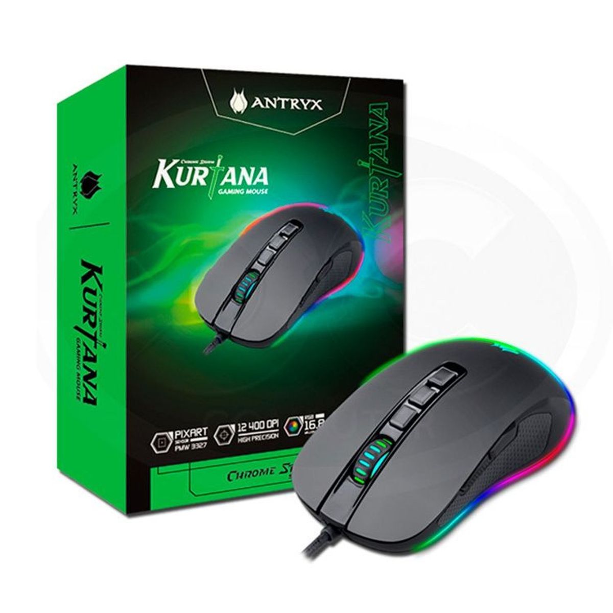 ANTRYX - MOUSE GAMER ANTRYX CHROME STORM KURTANA DPI 12400 RGB AGM-6200K