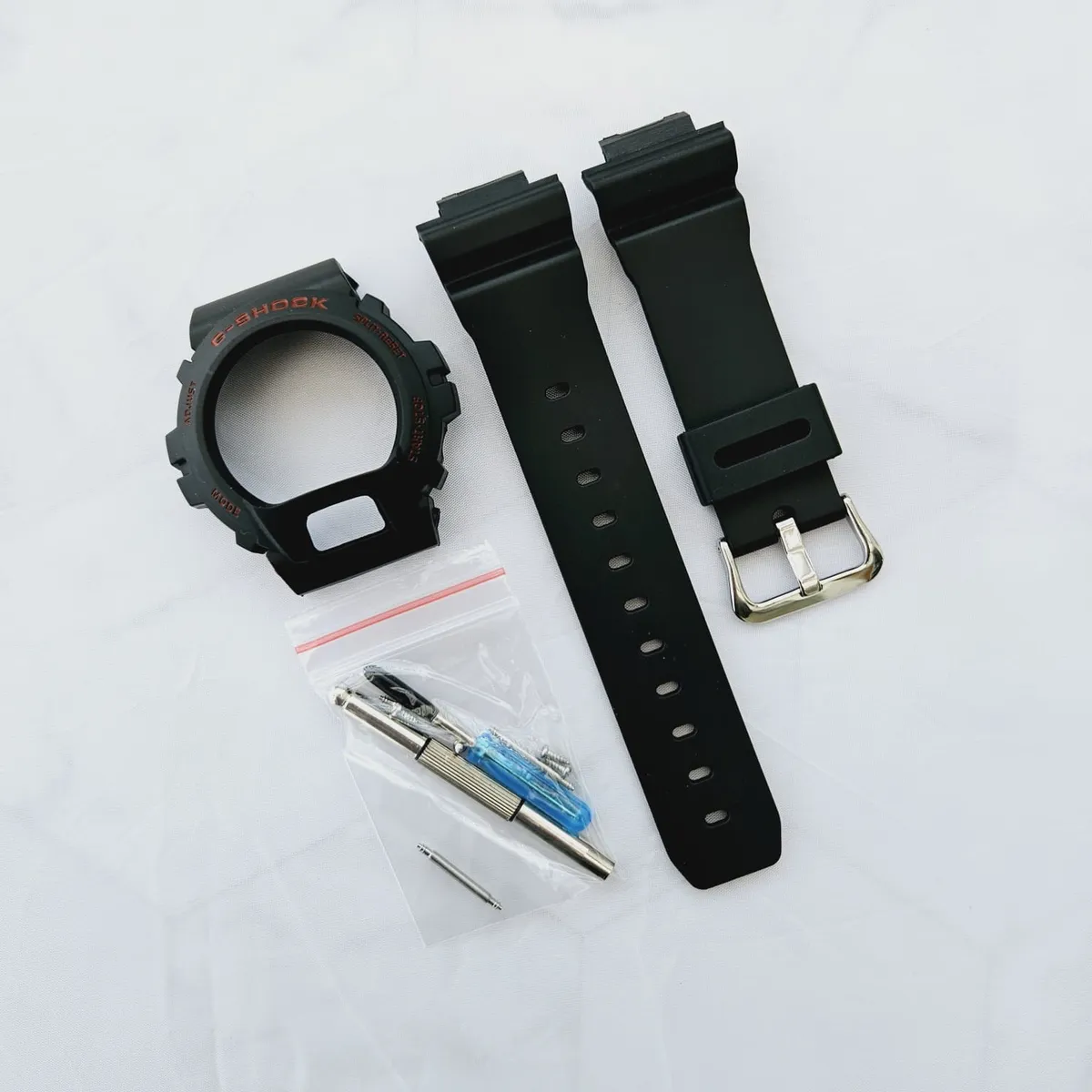 GENERICO - Correa Repuesto + Bisel para CASIO G-SHOCK DW-6900 - NegroRojo