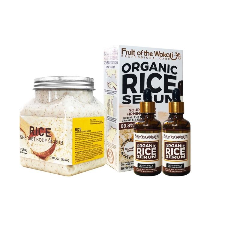 WOKALI - Exfoliante Corporal Arroz + Serum De Arroz Orgánico X2 Botellas Wokali