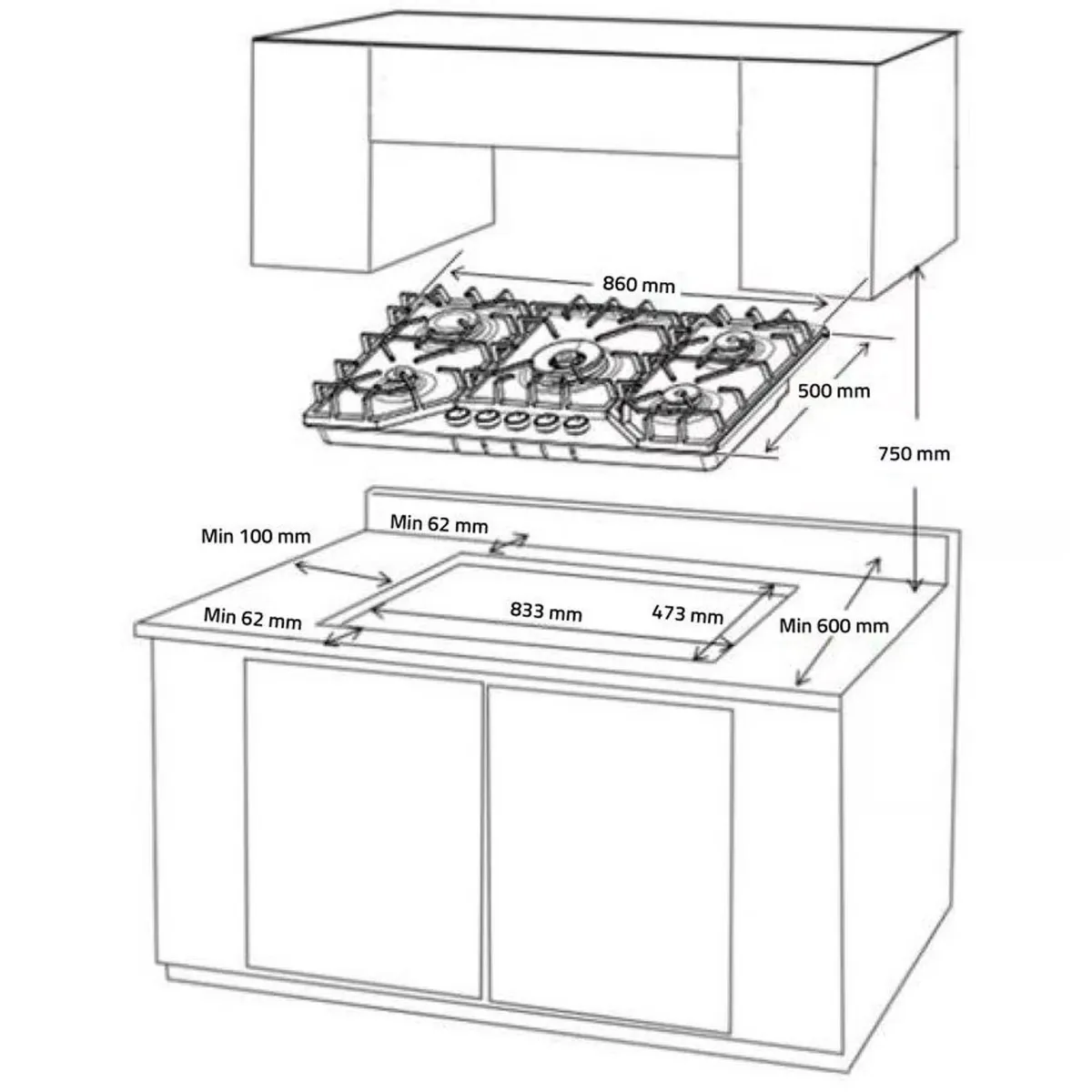 INDURAMA - Encimera Indurama 5 quemadores a gas EGASI-905CGNE Negro