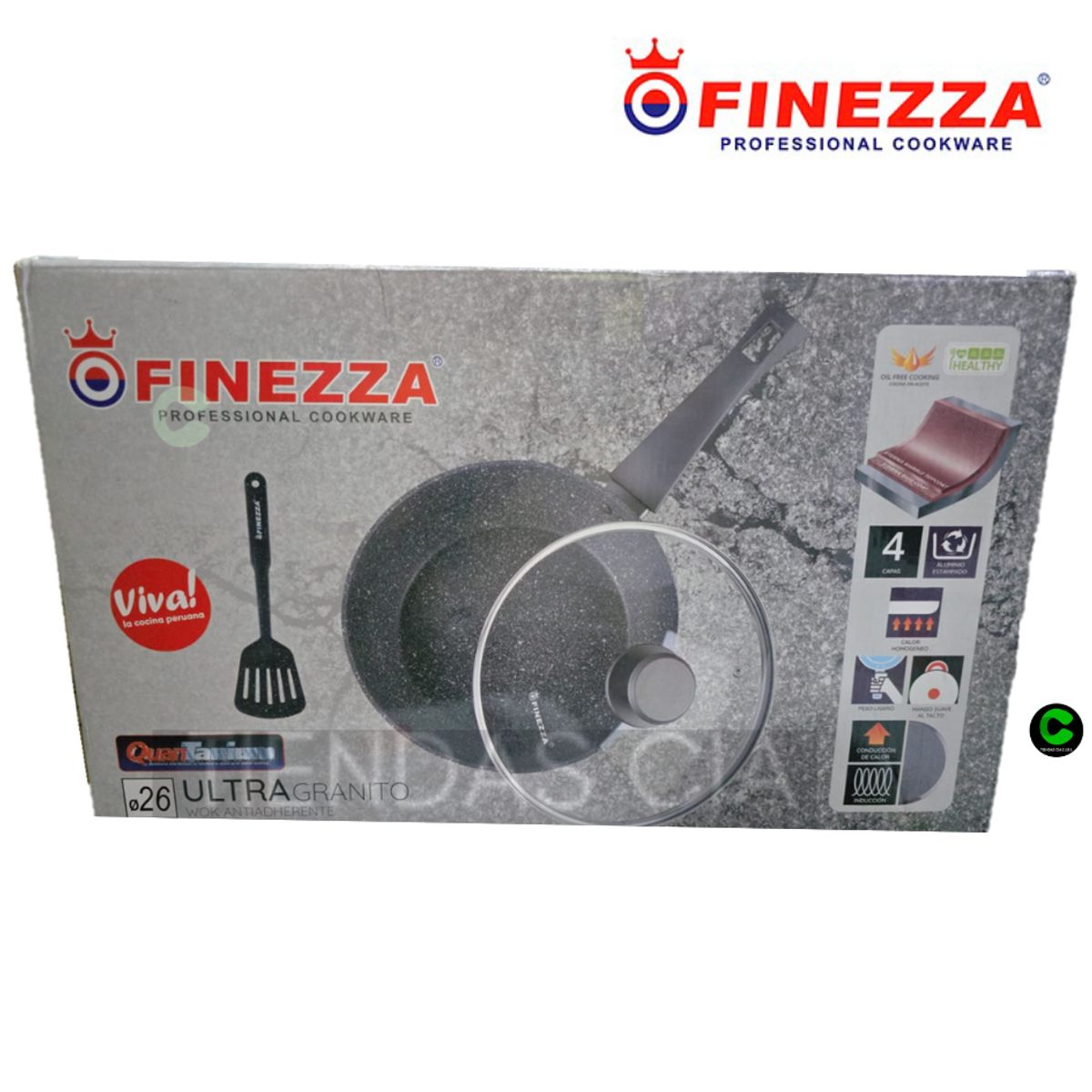 FINEZZA - Sarten Wok Ultra granito 26cm Antiadherente FZ-W326TM- negro
