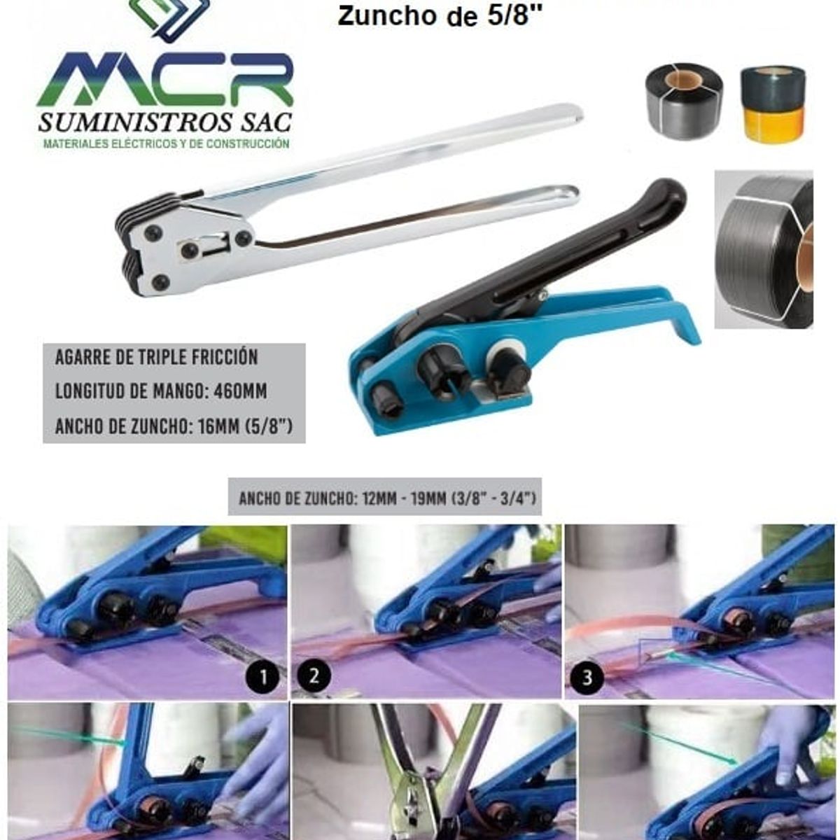 GENERICO - Enzunchadora sellador y Tensionador para Zuncho de plástico de 5 / 8 pulgadas