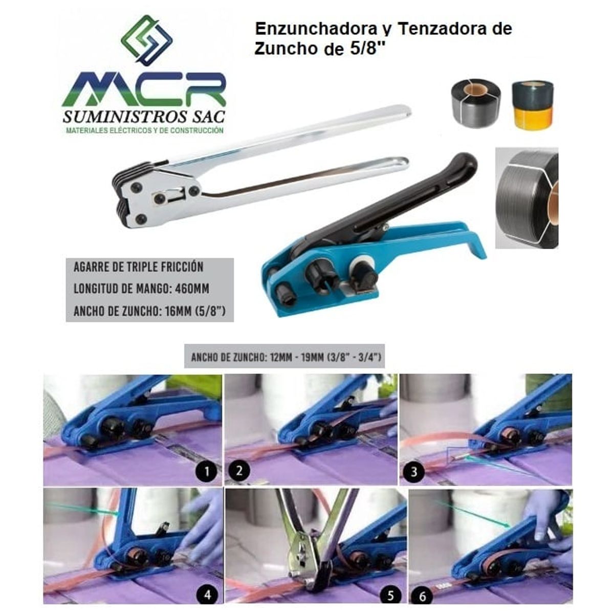 GENERICO - Enzunchadora sellador y Tensionador para Zuncho de plástico de 5 / 8 pulgadas