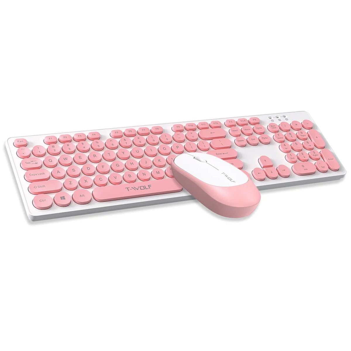 GENERICO - Kit Teclado y Mouse Inalmabrico Pc Laptop Adaptador USB  Rosado Blanco