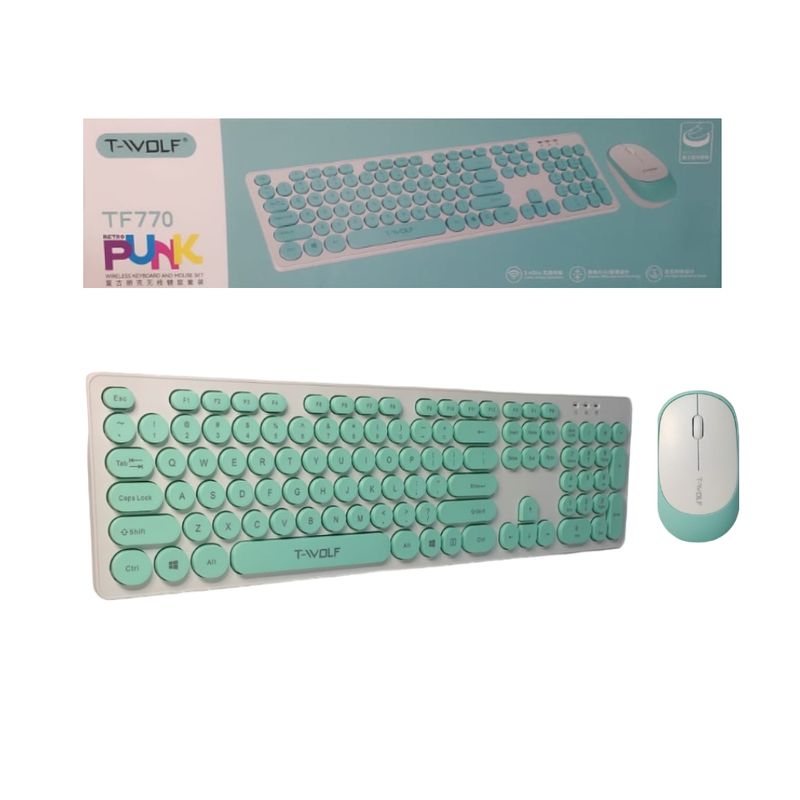 GENERICO - Kit Teclado y Mouse Inalámbrico para Pc Laptop Blanco Verde